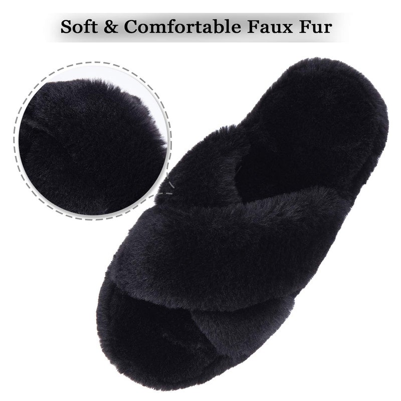 DL شبشب نسائي مفتوح من DL فلوفي برباط متقاطع - ناعم من الفليس مع رغوة الذاكرة، مريح وسهل الارتداء، غير قابل للانزلاق - وردي، رمادي، أسود، أبيض - Image 2